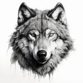 Hyperrealistic Black And White Wolf Portrait Tattoo Drawing Royalty Free Stock Photo