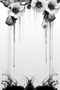 a black and white painting of flowers with dripping paint Royalty Free Stock Photo