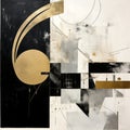 Black And White Painting With Gold Geometric Shapes