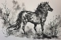 black and white painting of a horse.black and white painting of a horse.abstract horse with a black Royalty Free Stock Photo