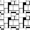 Black and white painting in Piet Mondrian`s style, seamless pattern Royalty Free Stock Photo