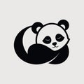 A black and white panda bear with closed eyes is peacefully sleeping, Sleeping panda logo design with minimal negative space Royalty Free Stock Photo