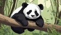 A black and white panda bear sitting on a tree branch Royalty Free Stock Photo