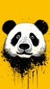 Black and White Panda Bear on Yellow Background. Generative AI.