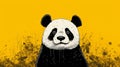 Black and White Panda Bear on Yellow Background. Generative AI.
