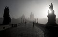 Black and white panorama of Charles Bridge in Prague Royalty Free Stock Photo