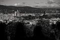 Black and White Panorama of Florence with shadow of cloud, Santa Maria del Fiore cathedral Duomo, Palazzo Vecchio town hall, San Royalty Free Stock Photo