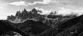 Black and white panorama of Geisler Odle Dolomites Group Royalty Free Stock Photo