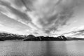 Black and white panorama over the Alps mountains and lake. Switzerland Canton Lucerne Royalty Free Stock Photo