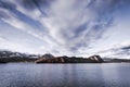 Black and white panorama over the Alps mountains and lake. Switzerland Canton Lucerne Royalty Free Stock Photo