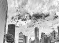 Black and white panoramic aerial view of New York City skyline. Manhattan skyscrapers from rooftop Royalty Free Stock Photo