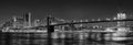 Black and white panoramic photo of Brooklyn Bridge at Night, NYC Royalty Free Stock Photo