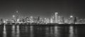 Black and white panoramic picture of Chicago city skyline at night. Royalty Free Stock Photo