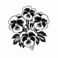 Black And White Pansy Bouquet Vector Ornament