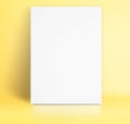 Black White paper poster lean at pastel yellow studio room,Template mock up for adding your text