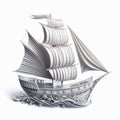 Black and white paper sculpture of a sailing ship