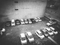 A black and white parking