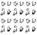 black and white pattern of cats , sketch on white background.