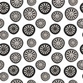 Black white pattern with circles of oranges