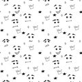 Black and white pattern of emotions. Smileys, stars and crown. Royalty Free Stock Photo