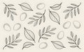 Black and white pattern featuring various leaf designs and oval shapes on a beige background Royalty Free Stock Photo