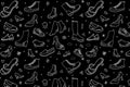 Black and white pattern with shoes, shoes contour seamless pattern.