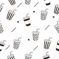 Black and whitel Seamless Pattern With Soft Drink Cup Vector