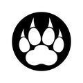 Black and white paw print with claws. Animal theme. Vector template. Isolated illustration and drawing. Royalty Free Stock Photo