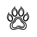 Black and white paw print illustration with bold outlines and sharp details Royalty Free Stock Photo