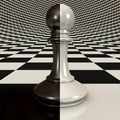 Black and white pawn on chessboard