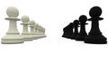 Black and white pawns facing off Royalty Free Stock Photo
