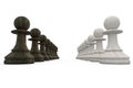 Black and white pawns facing off Royalty Free Stock Photo