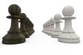 Black and white pawns facing off Royalty Free Stock Photo