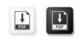 Black and white PDF file document icon isolated on white background. Download PDF button sign. Square button. Vector Royalty Free Stock Photo