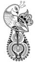 Black and white peacock decorative ethnic drawing