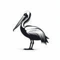 Black And White Pelican Art: Simplified Shapes And Distinctive Character Design