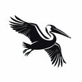 Black Pelican Flying Logo: Graphic Symbol With Streamlined Design Royalty Free Stock Photo