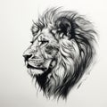 Hyperrealistic Black Lion Tattoo Drawing On White Paper