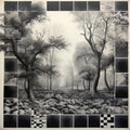 Black And White Forest Scene: A Stunning Airbrush Art Masterpiece Royalty Free Stock Photo