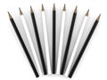 Black and white pencils in the form of a fan