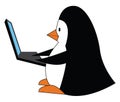 Black and white penguine with a laptop vector illustration