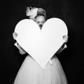 Black and white photo of actress woman clown with heart Royalty Free Stock Photo