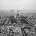 Black and white photo of aerial view Paris, France Royalty Free Stock Photo