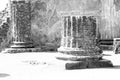 Black and white photo of Ancient ruins in Pompeii, Italy. Royalty Free Stock Photo