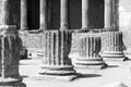 Black and white photo of Ancient ruins in Pompeii, Italy. Royalty Free Stock Photo