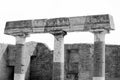 Black and white photo of Ancient ruins in Pompeii, Italy. Royalty Free Stock Photo