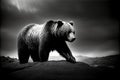 A Black And White Photo Of A Bear On A Hill. Generative AI