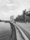 Black and white photo of a beautiful perspective view at the beach