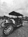 Black and white photo of a beautiful vintage old wagon