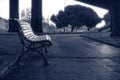 Black and white photo . Bench in a park . Royalty Free Stock Photo
